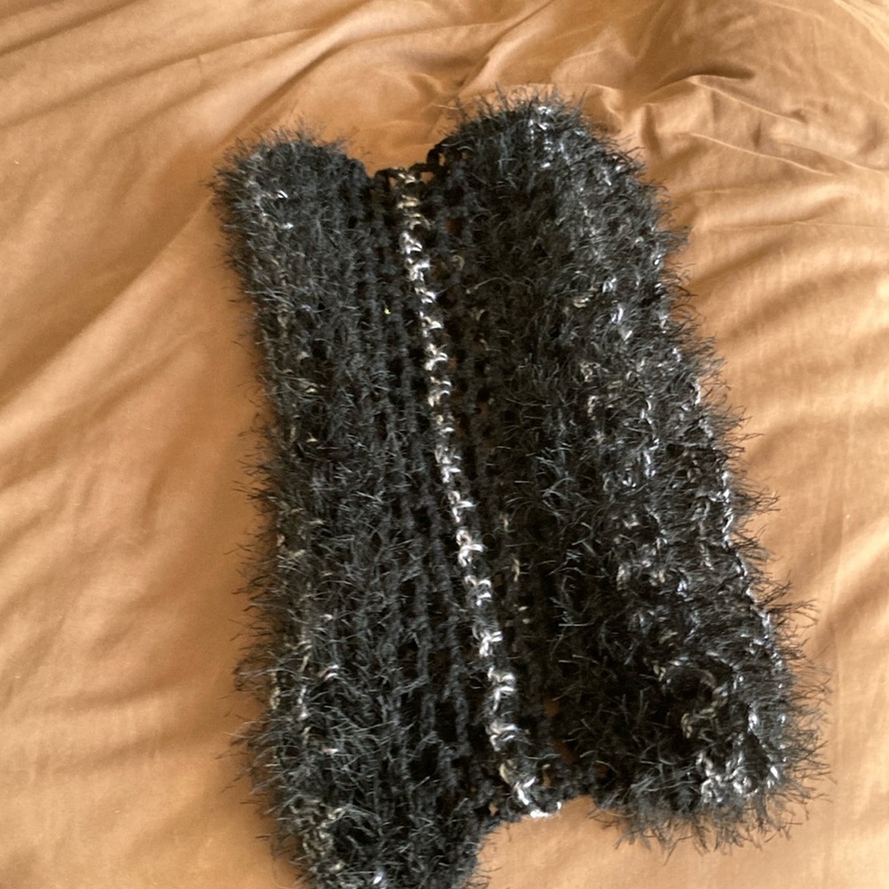 Hand made infinity scarf black with white accents